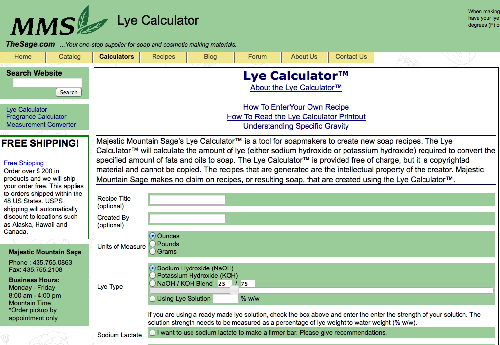 Soap Calculators: Lye Soap Recipes, SAP Values, and Formulations –