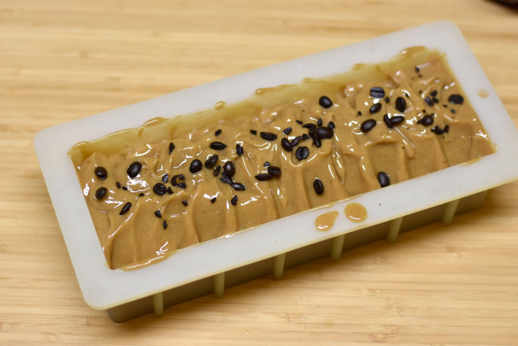 Coffee beans on cold process soap for decoration